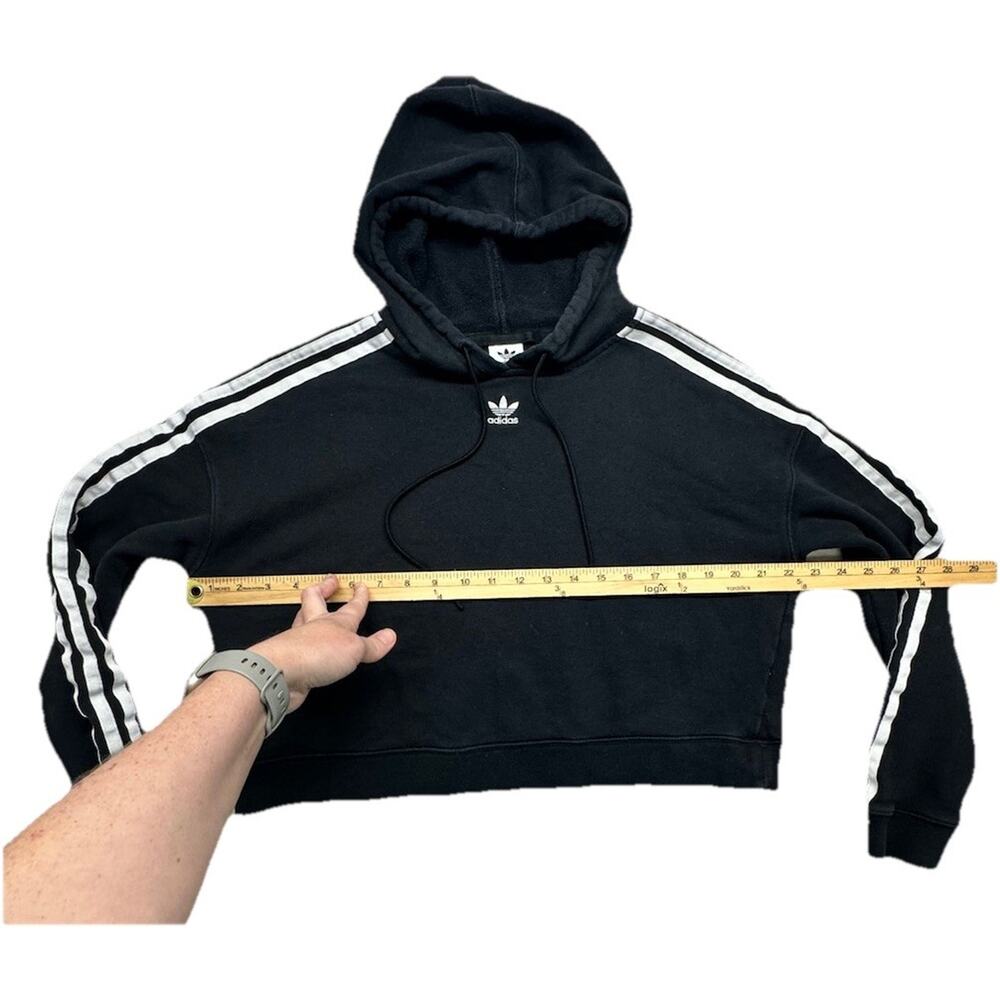 Adidas Sweatshirt Womens Large Crop Hoodie Originals Trefoil logo Black - Picture 5 of 10